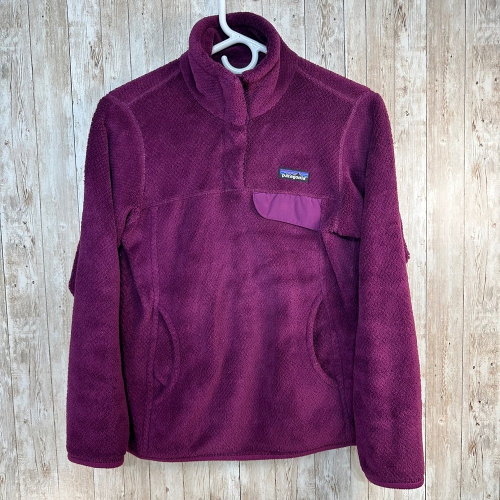 Patagonia‎ Re-Tool Snap Sweater Fuzzy Warm Fleece Pullover Womens Size XS Purple